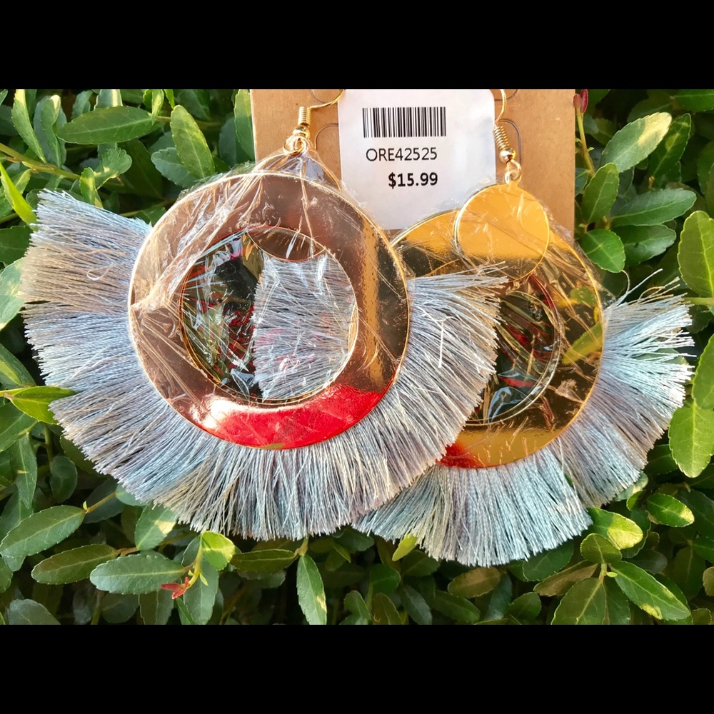 Fringe Fringe!  Large light gray fringe earrings